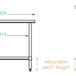 Stainless Steel Wide Island Catering Bench, 1524 x 914 x 900mm high-3192