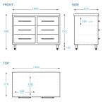 Stainless Steel Cabinet - 6 Drawer, 1000 x 610 x 900mm high.