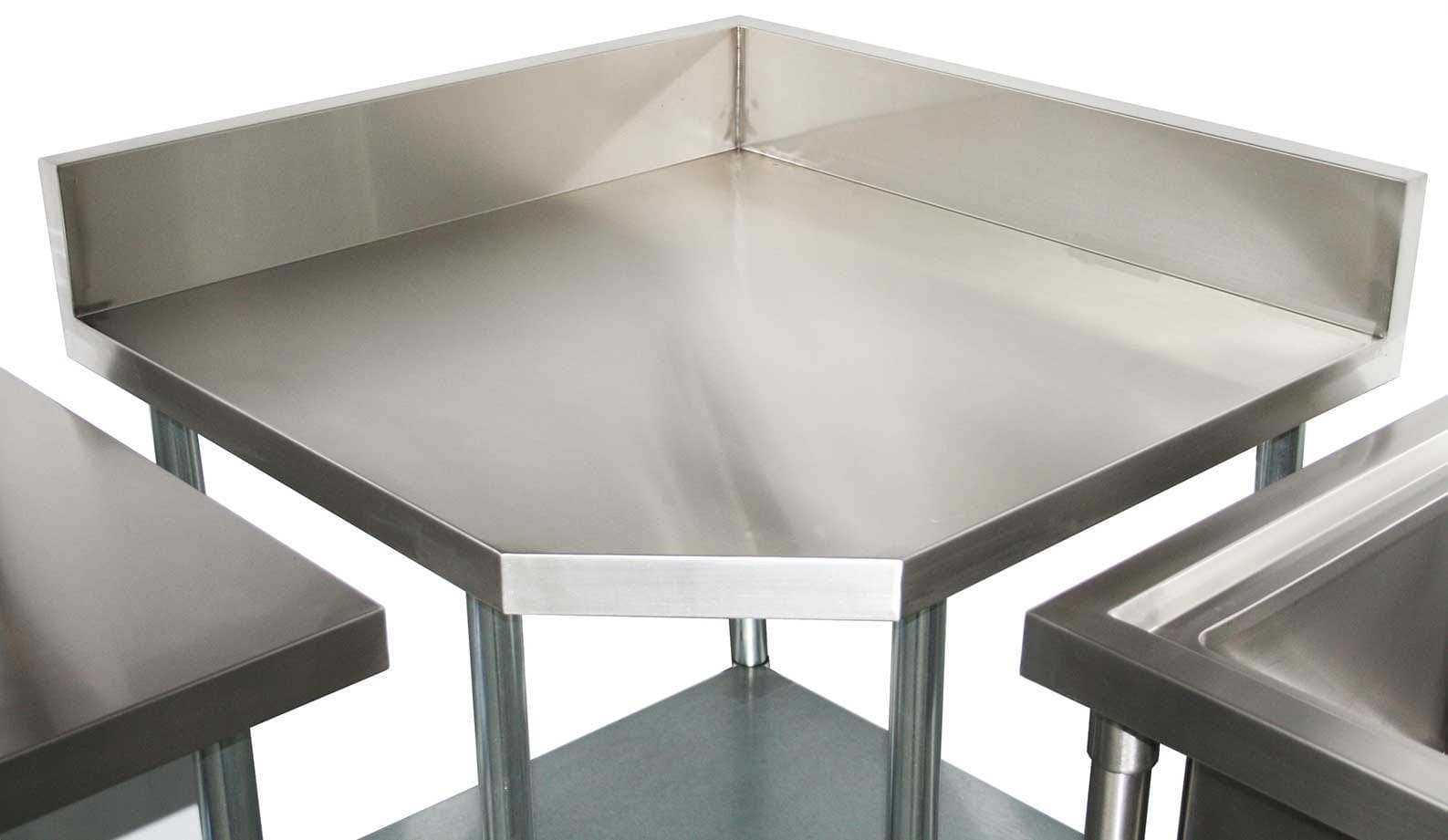 Commercial 304 Grade Stainless Steel Corner 900mm Splashback Bench, 900 x 900 x 900mm high