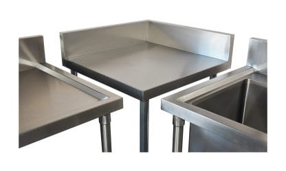 Small Stainless Splashback Corner Bench, matches 700mm sinks and splashback benches. 700 X 700 x 900mm high-0