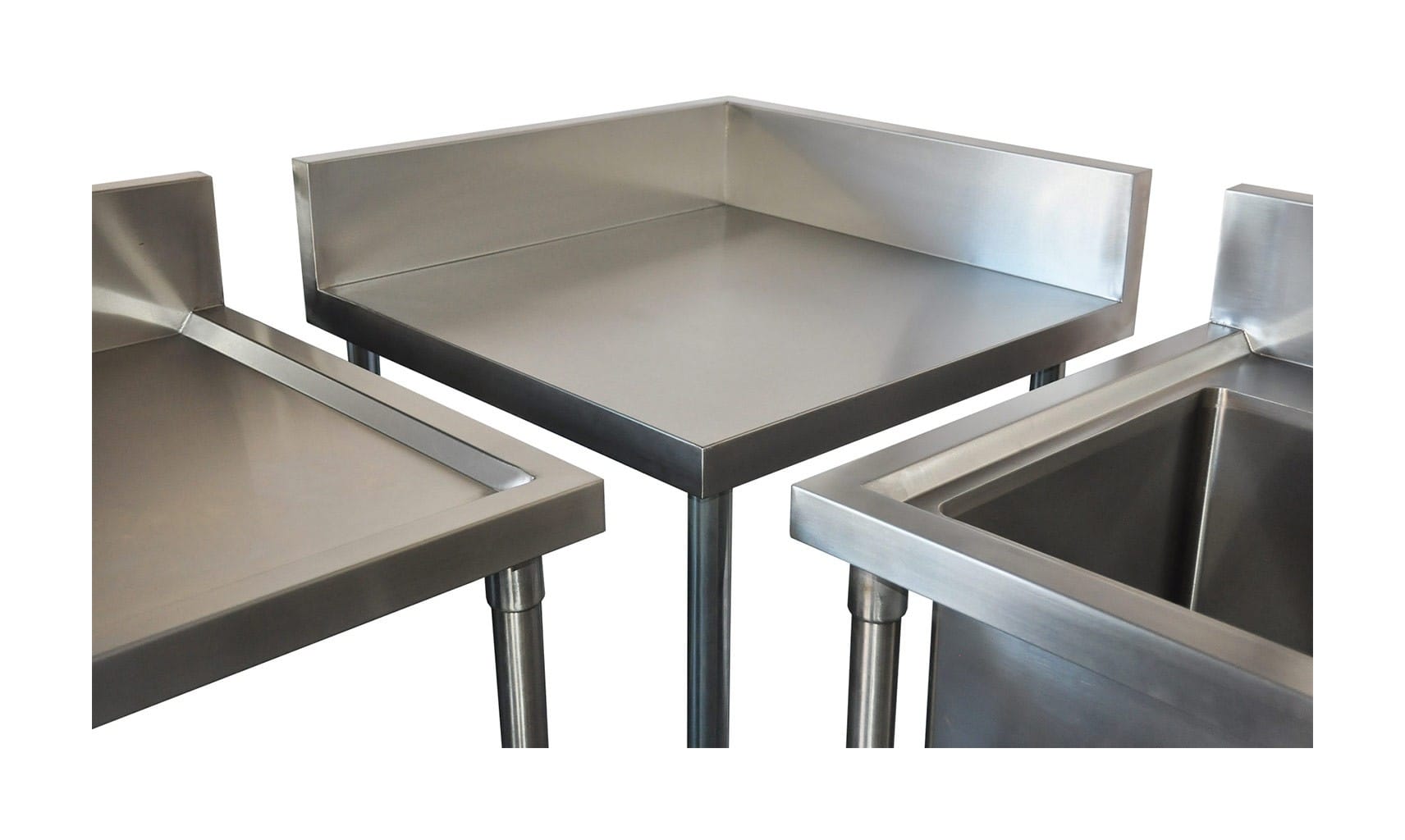 Commercial Grade Stainless Steel Corner 700mm Splashback Bench, 700 X 700 x 900mm high