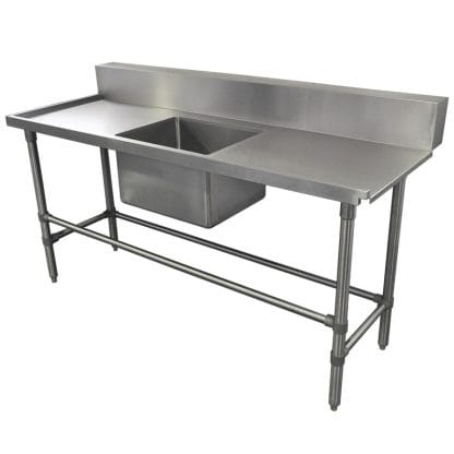 Stainless Dishwasher Inlet Bench, Left Configuration. 1800 x 700 x 900mm high.