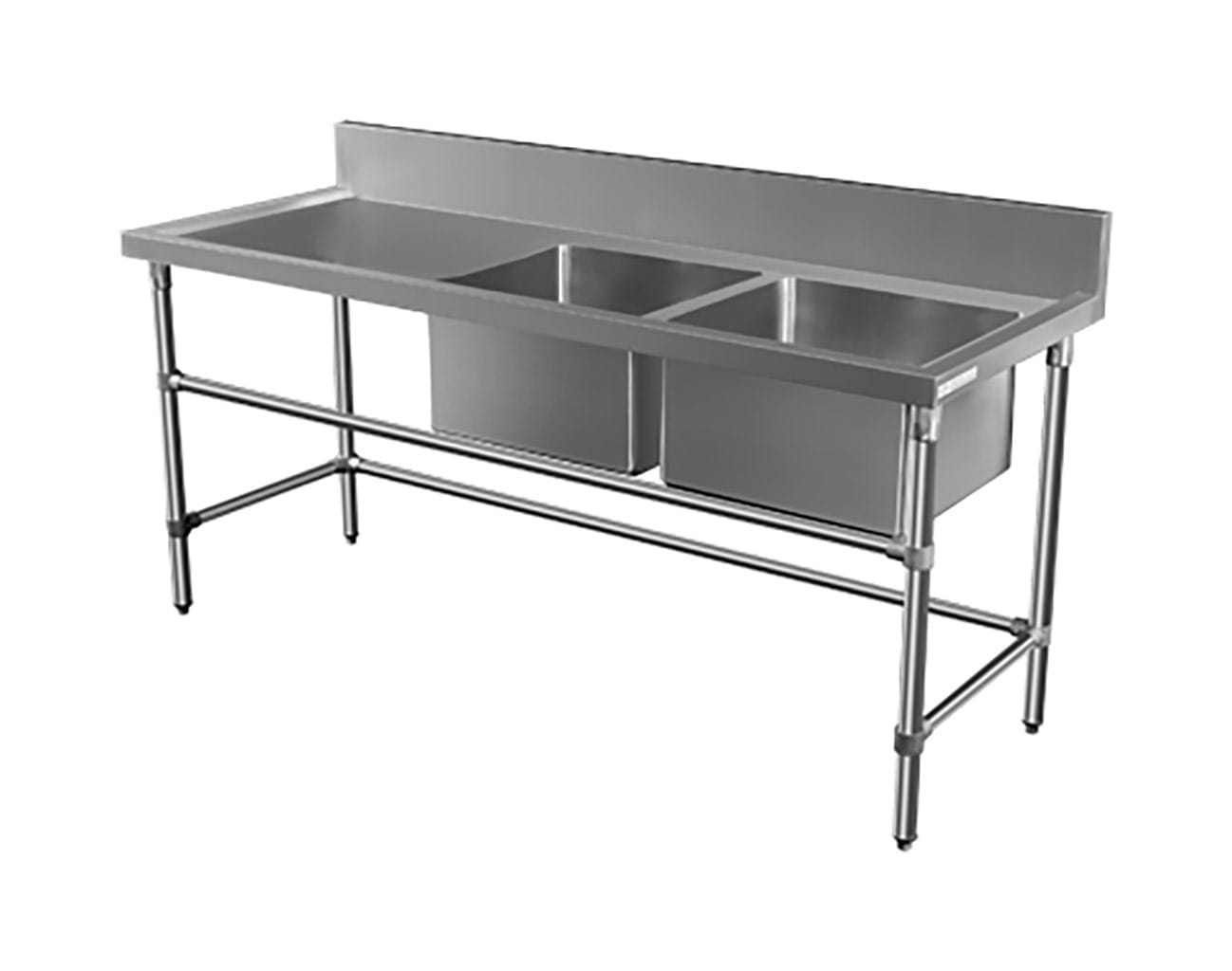 Double Bowl Stainless Restaurant Sink – Left Bench, 1900 x 700 x 900mm high