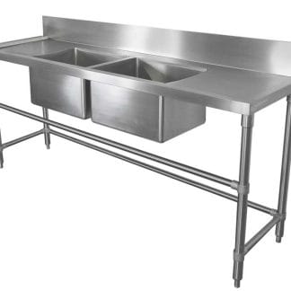 Stainless Double Bowl Restaurant Sink - Right and Left Bench, 2000 x 610 x 900mm high.