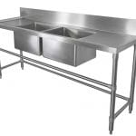 Double Bowl Stainless Kitchen Sink – Right and Left Bench, 2400 x 610 x 900mm high