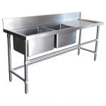 Double Bowl Stainless Steel Kitchen Sinks - Right Bench, 1900 x 610 x 900mm high