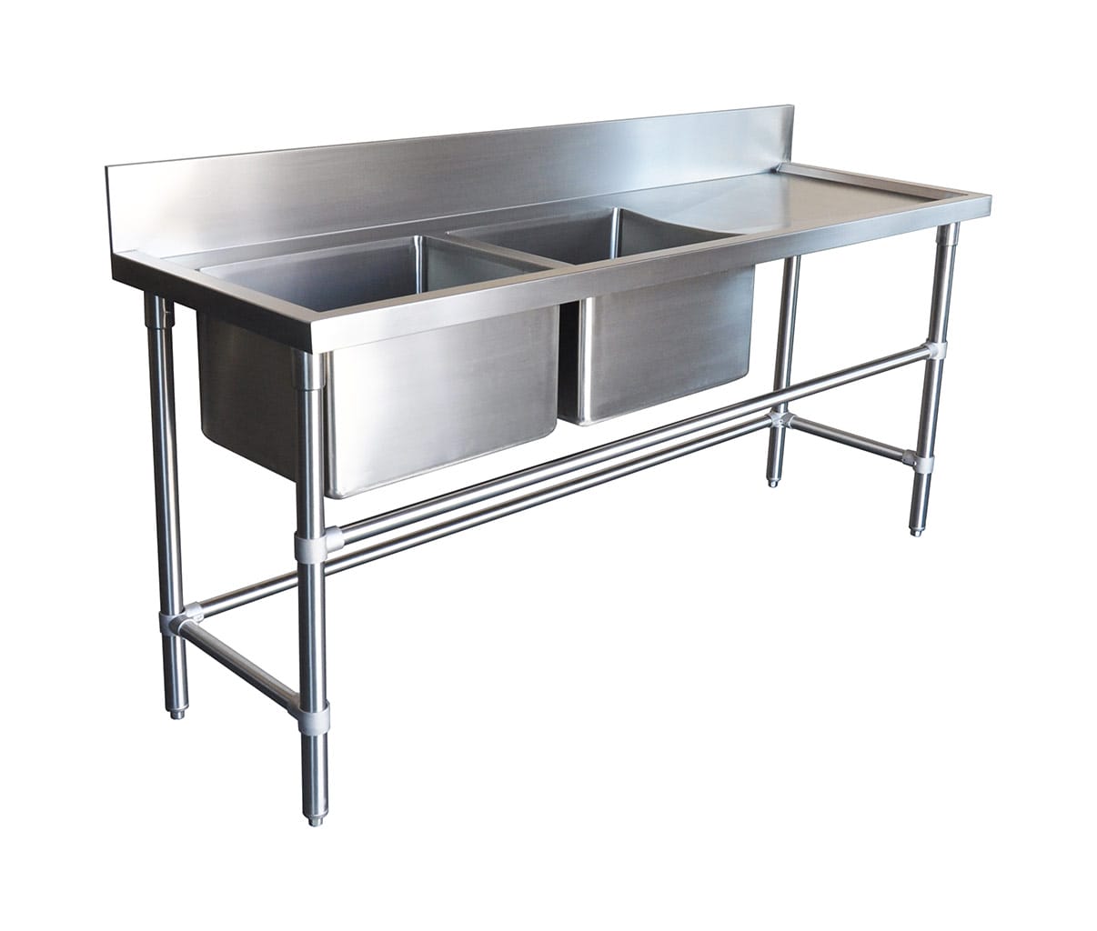 Double Bowl Stainless Sinks – Right Bench, 1900 x 610 x 900mm high