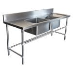 Double Stainless Steel Sink - Right And Left Bench, 2000 x 700 x 900mm high.