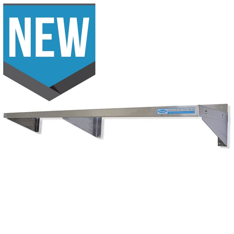 Stainless Steel Solid Wall Shelf, 2000 X 450mm deep