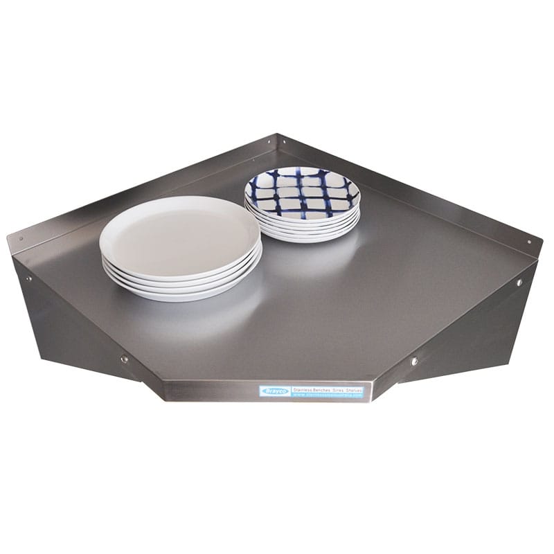 Stainless Steel Solid Corner Wall Shelf, to suit 450mm deep shelves