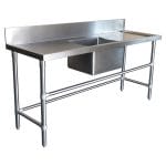 Stainless Steel Catering Sink - Right And Left Bench, 1800 x 610 x 900mm high.