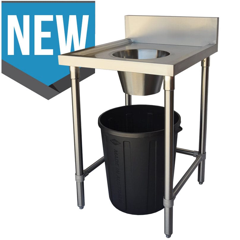 Commercial Grade Stainless Waste Collection Bench with Wide Hole, 600 x 700 x 900mm high