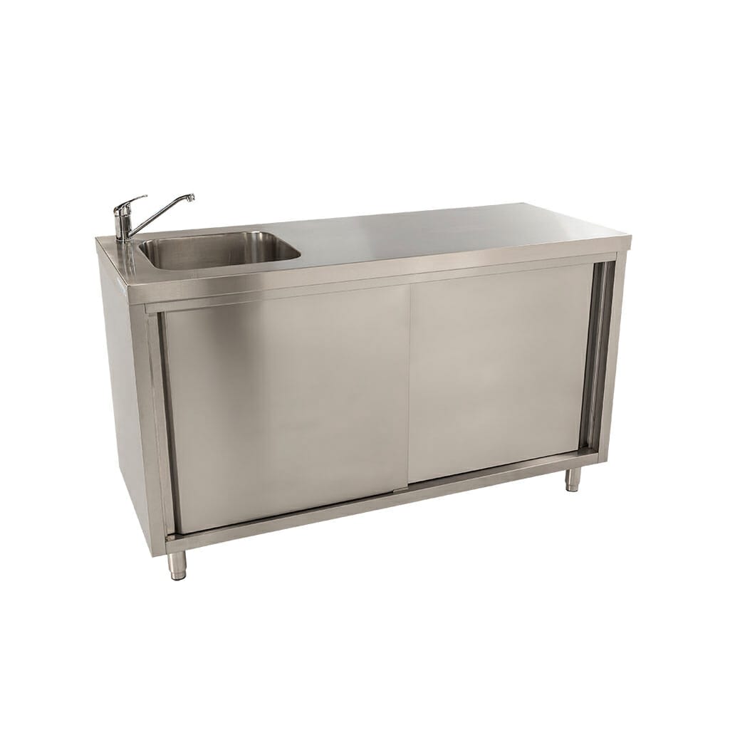 Stainless Steel Cabinet with fully integrated sink on Left. 1500 x 610 x 900mm high