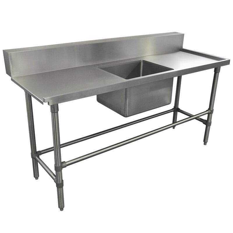 Stainless Dishwasher Inlet Bench, Right Configuration. 1800 x 700 x 900mm high