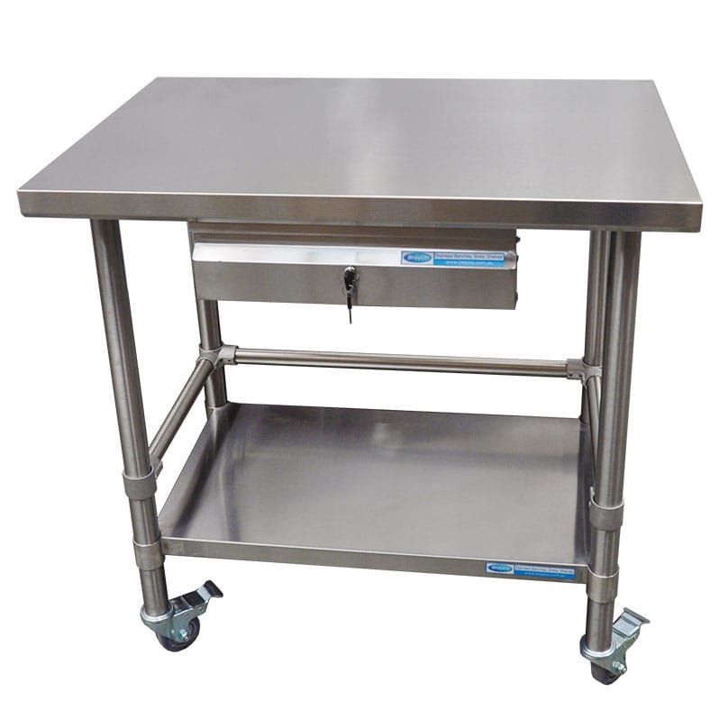 Commercial Grade Stainless Steel Medical Trolley, 762 x 762 x 900mm high